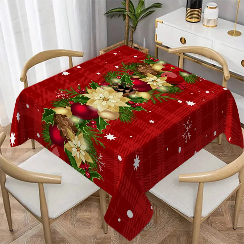 Christmas Holly Berry Rectangle Tablecloth Holiday Party Decor Reusable Tablecloth