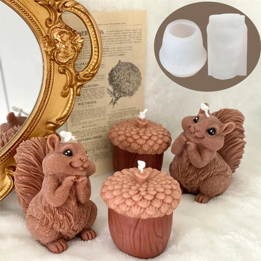 Cute Squirrel Candle Silicone Mold 3D Pinecone Scented