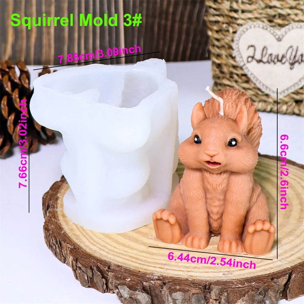 Cute Squirrel Candle Silicone Mold 3D Pinecone Scented