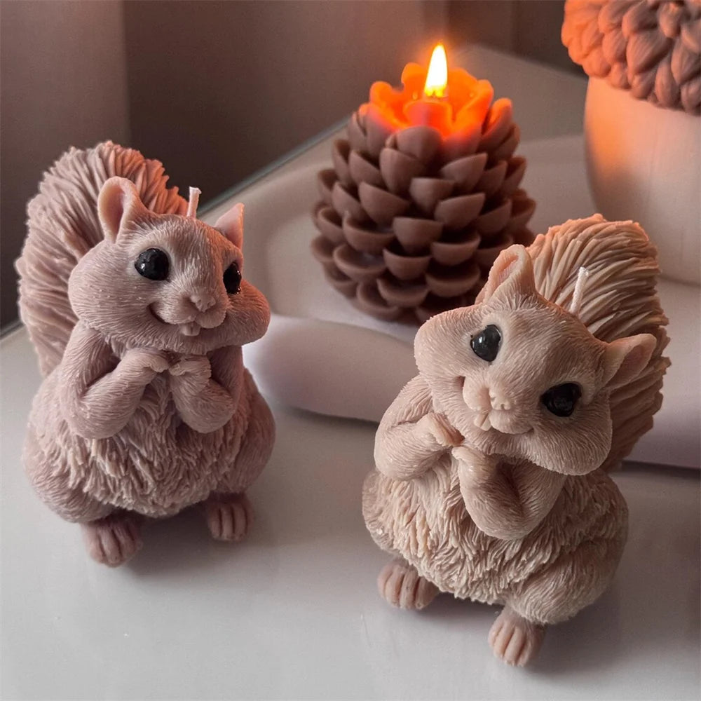 Cute Squirrel Candle Silicone Mold 3D Pinecone Scented