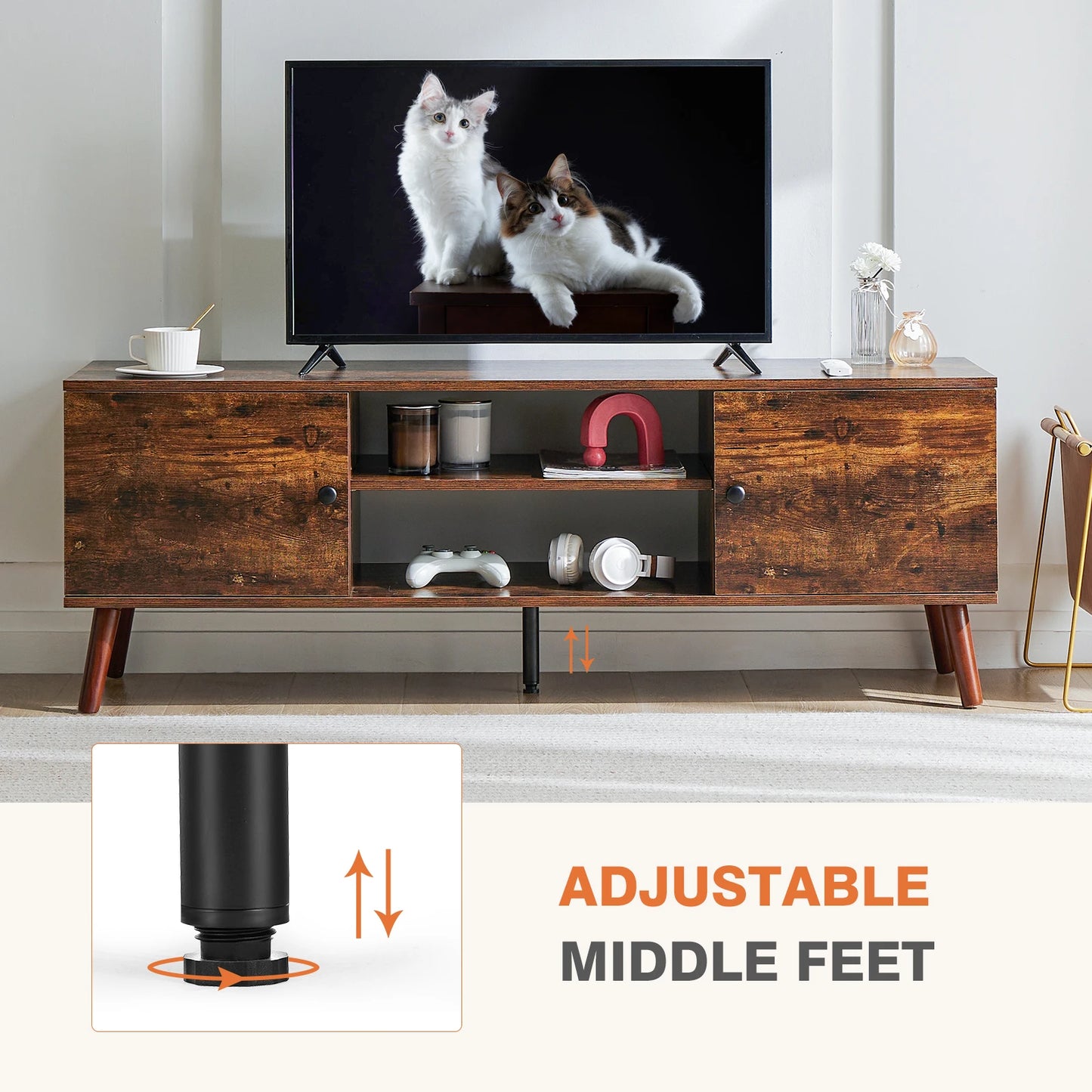 MCQ Wooden For 50 Up To 60 Inch TV Adjustable Shelf 2 Storage Entertainment Center
