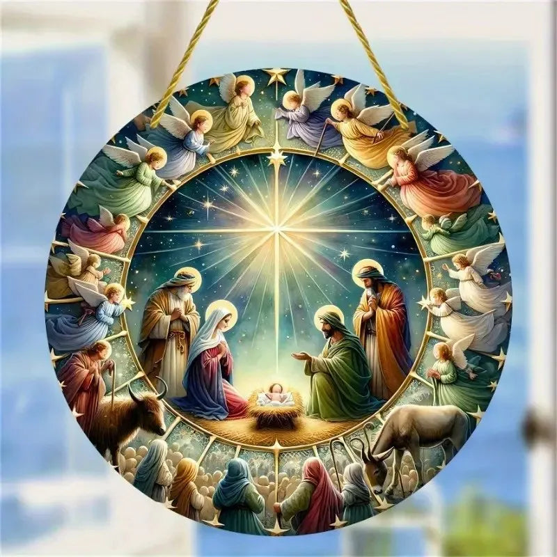 2D 8in Wooden Circular Disc Jesus and Disciples Flat Christian Religious Art
