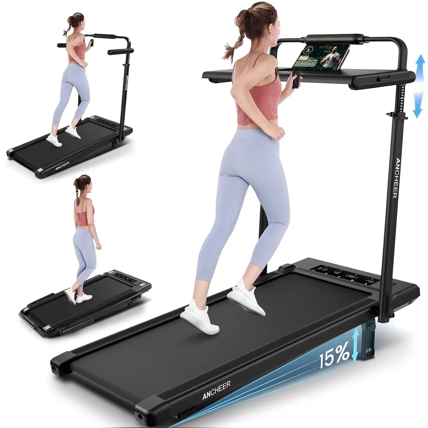 Walking Pad Treadmill with Incline, 3.5HP Portable Foldable Under Desk Treadmill for Home Office Small Spaces with LED