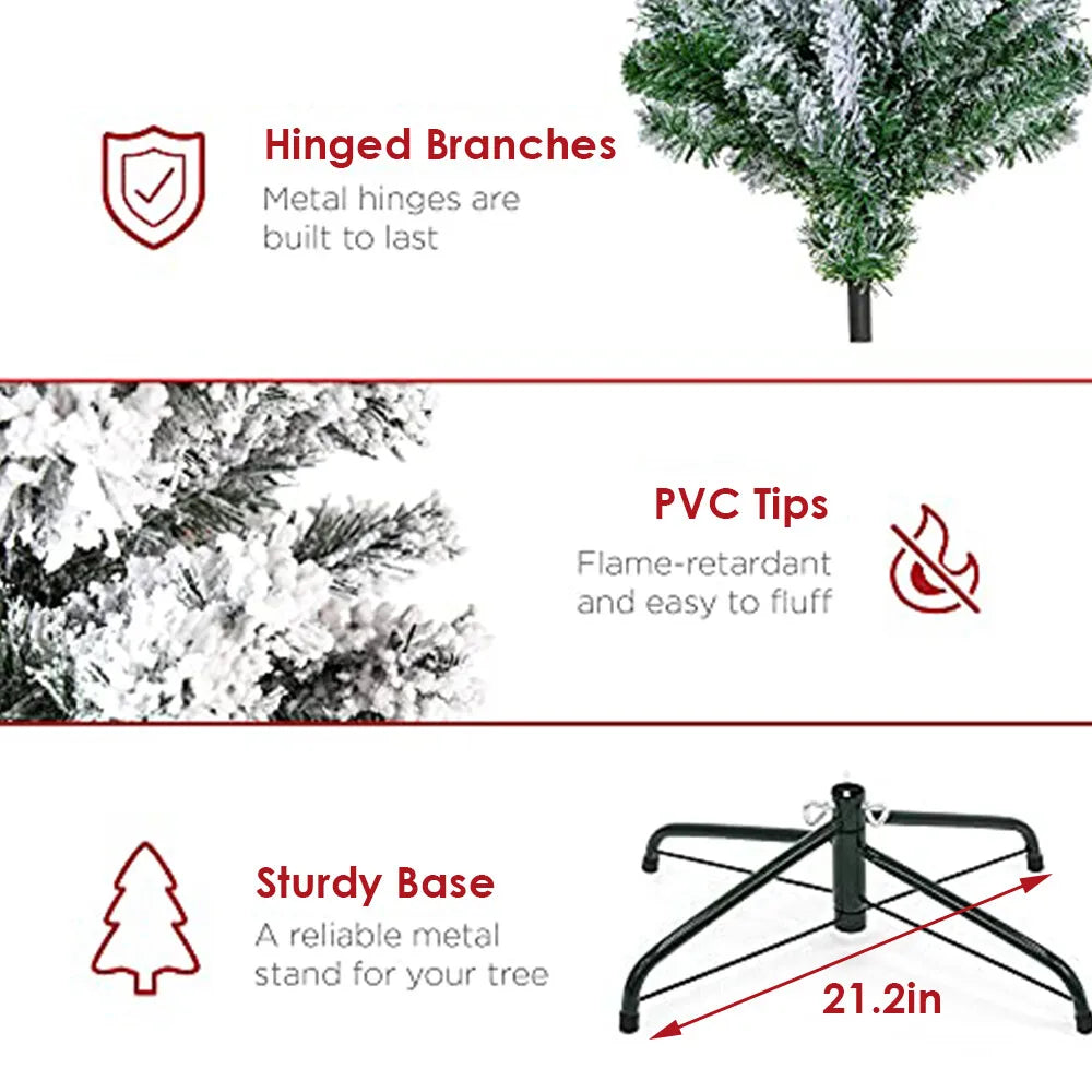 7.5ft Artificial Pre-lit Christmas Tree Snow White Flocked Hinged Bushy Xmas