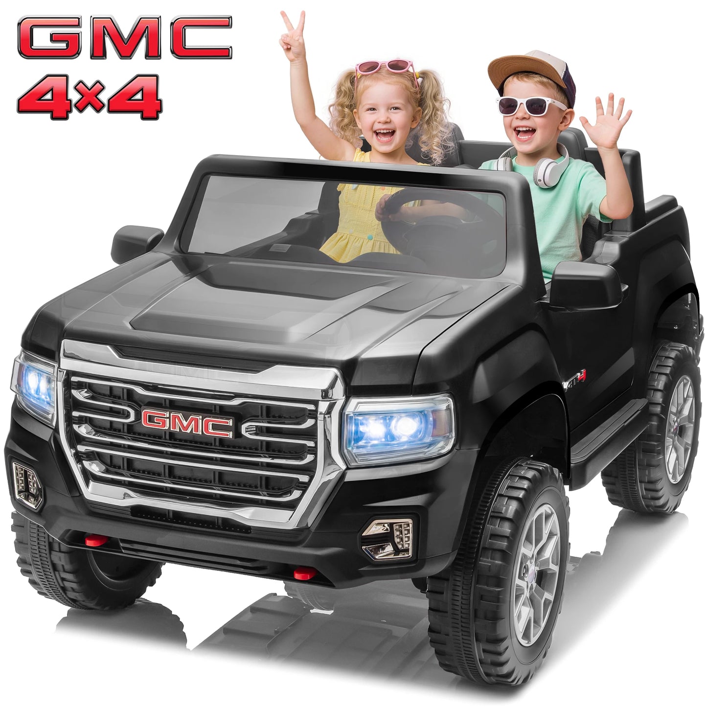 24V 4WD Kids Ride On Truck, 4 Motors 7AH Battery Electric Pickup Car, with LED Lights, Spring Suspension, MP3, 2 Speed Switch, Gift for Kids