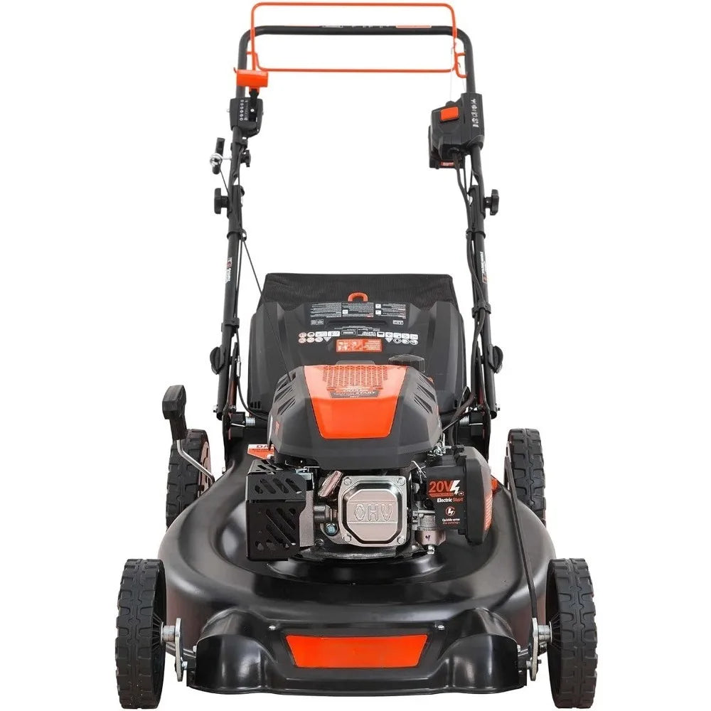 24 Inch 201cc Self Propelled Gas Lawn Mower with Electric Start 6 Speed CVT High Wheel 3-in-1 RWD