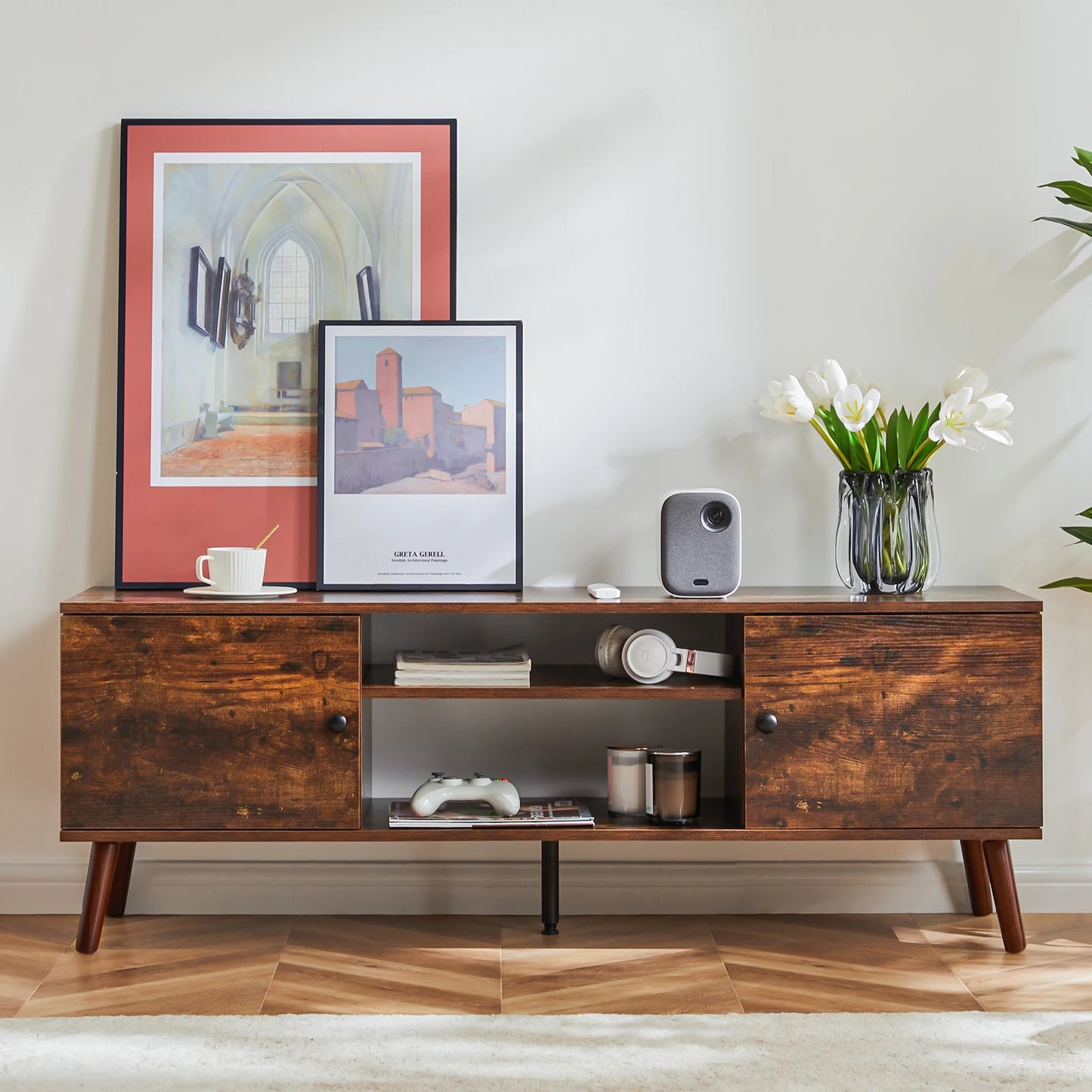 MCQ Wooden For 50 Up To 60 Inch TV Adjustable Shelf 2 Storage Entertainment Center