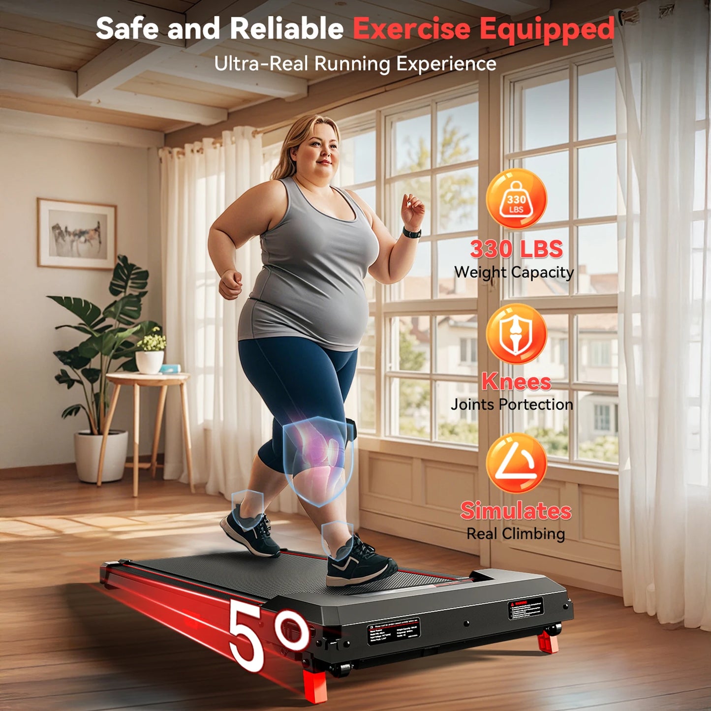 XBD Portable Incline Treadmill- 330lb Capacity, 2.5HP with LED display and Remote