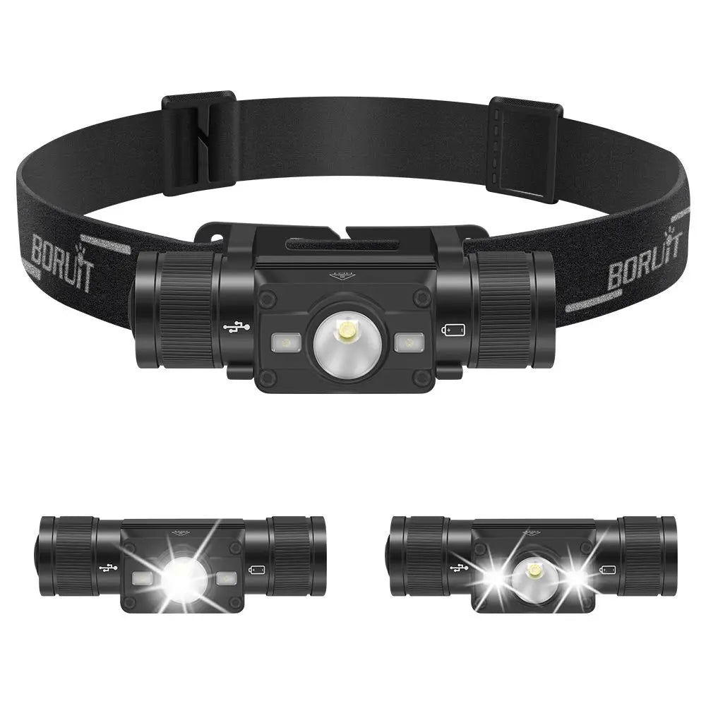 BORUiT LED Headlamp 7-Modes Powerful Waterproof Headlight Type-C Rechargeable