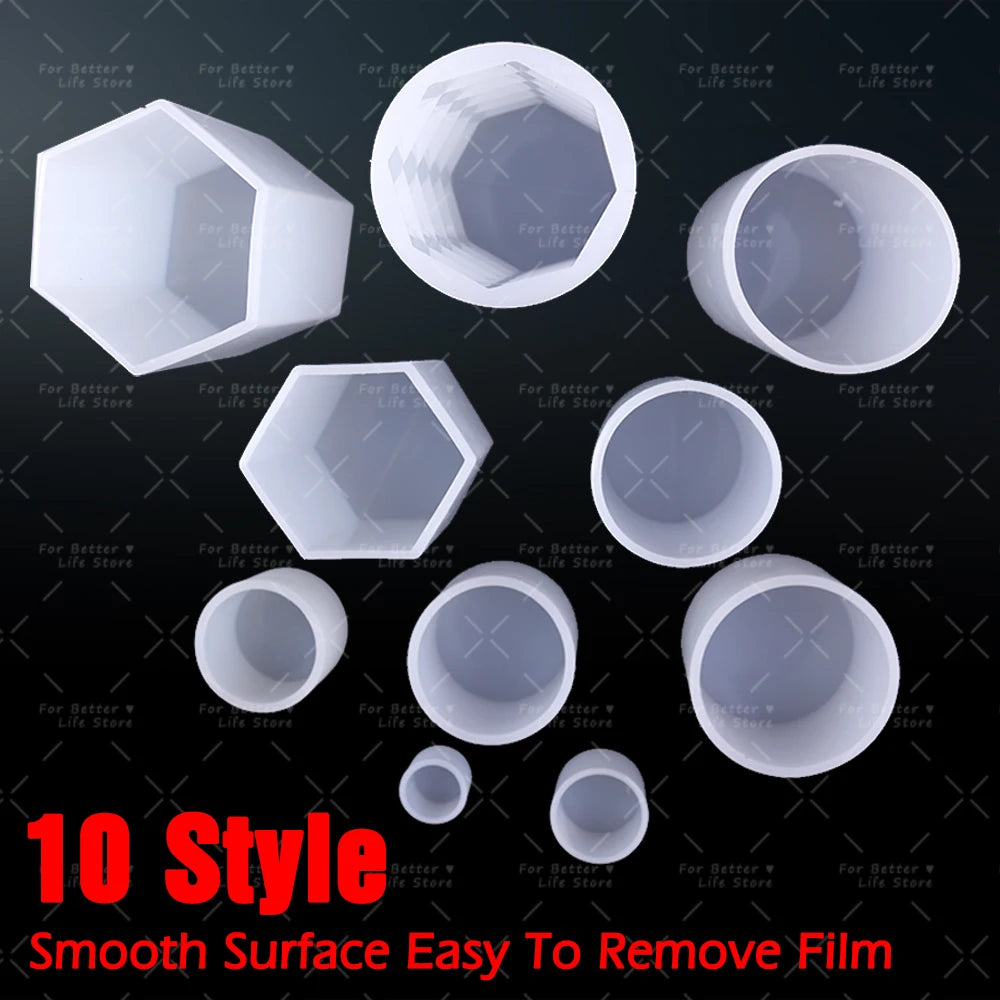 1PC 10 Style Cylindrical Hexagon Silicone Mold DIY Epoxy Resin Casting Mould