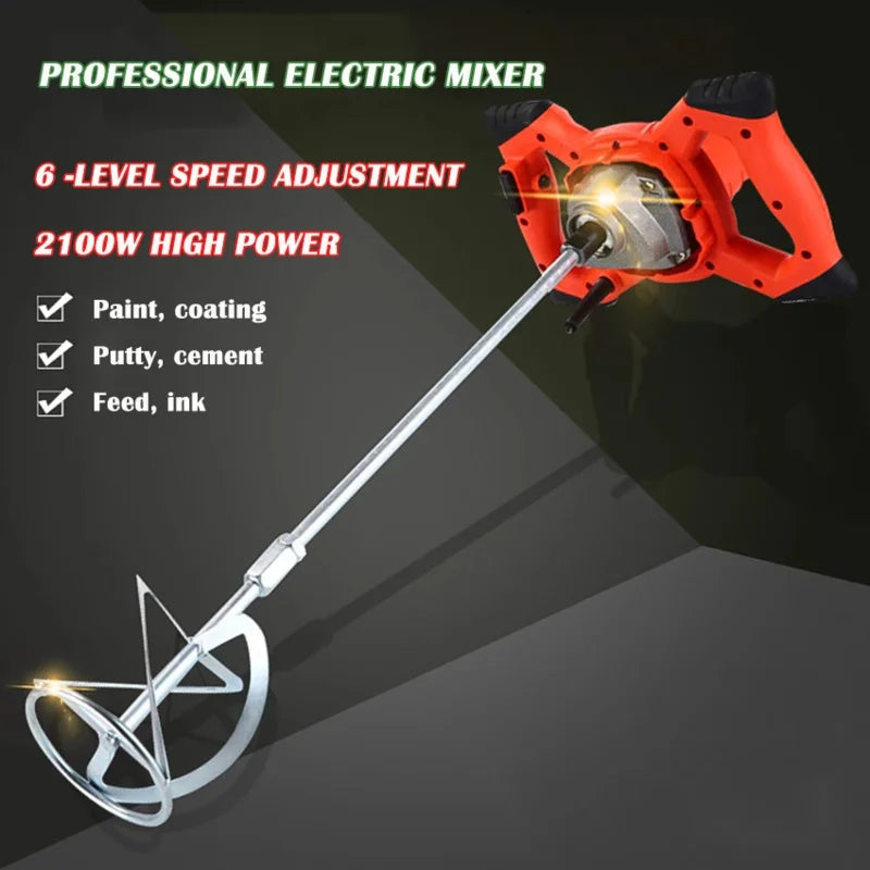 2100W Industrial Grade Electric Mixer 6 Gear Speed Adjustable Handheld