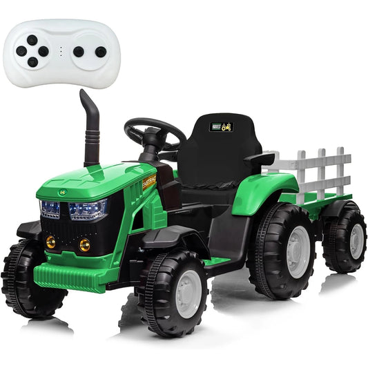 12V Kids Tractor with Trailer,35W Dual Motors,, Bluetooth ,Music, Spring Suspension