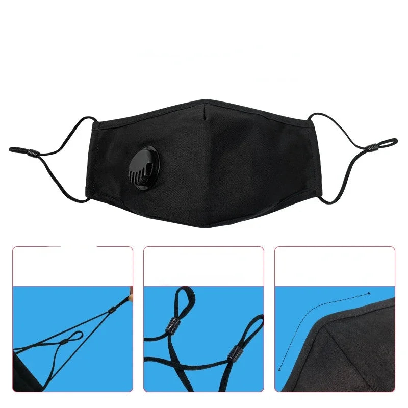 Cotton Face Mask with Breathing Valve Filter Reusable Washable