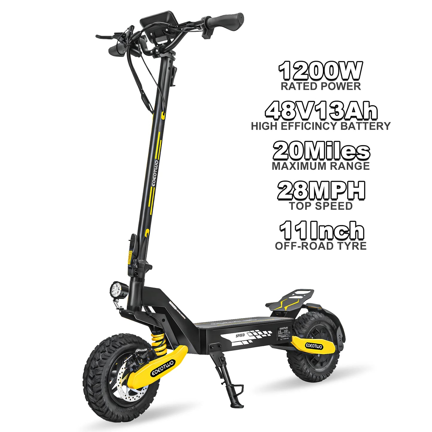 1200W Off Road Electric Scooter for Adults 48V Long Range E-Scooter 30MP 11" Tires