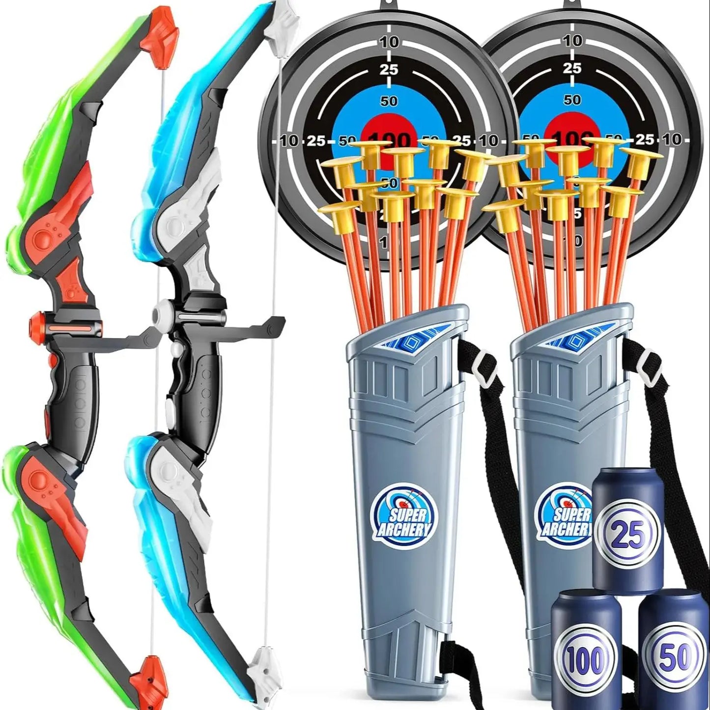 Kids Bow and Arrow Set, LED Light Up Archery Toys Set for Kids Ages 4-8 8-12, with 10 Suction Cup Arrows, Target & Quiver