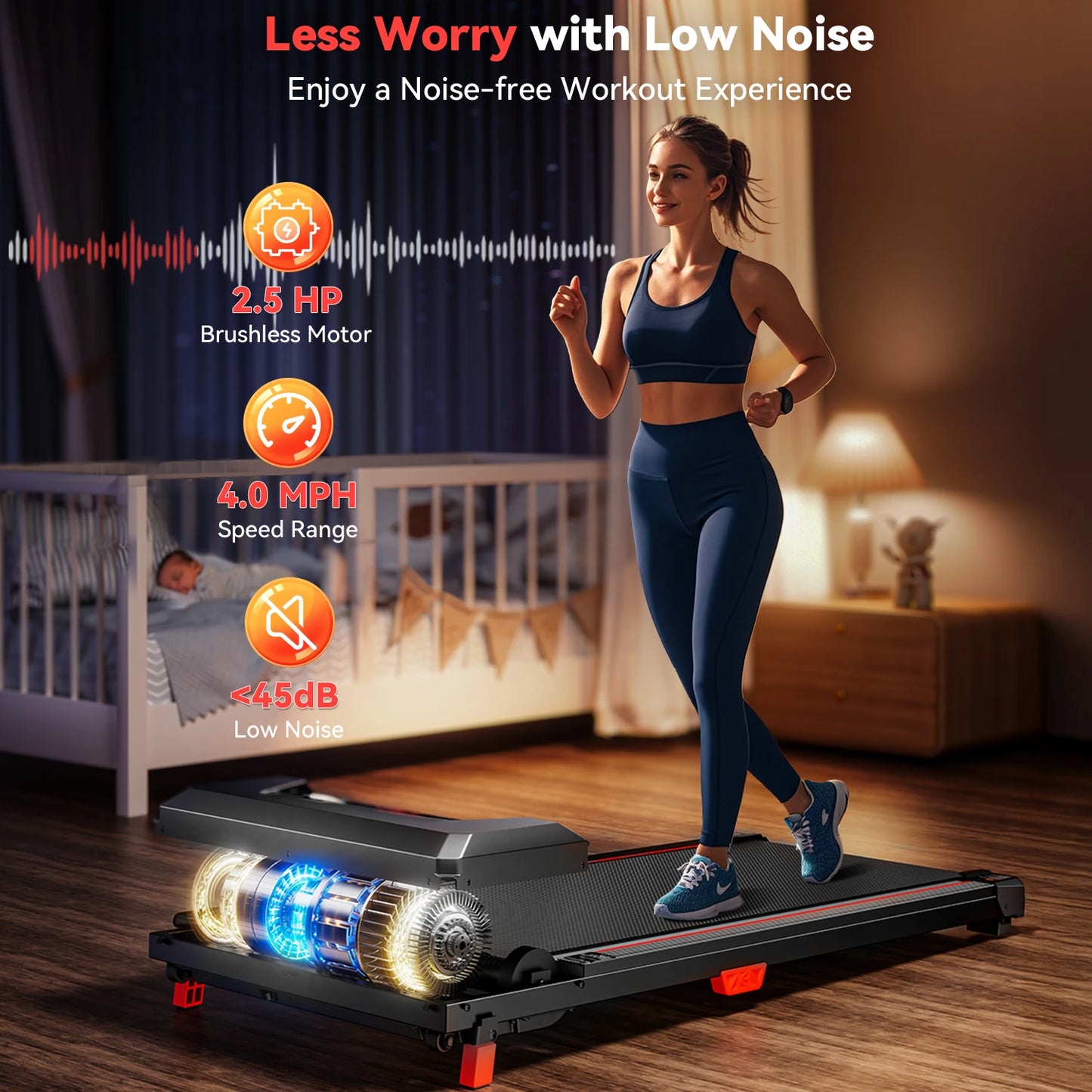 XBD Portable Incline Treadmill- 330lb Capacity, 2.5HP with LED display and Remote