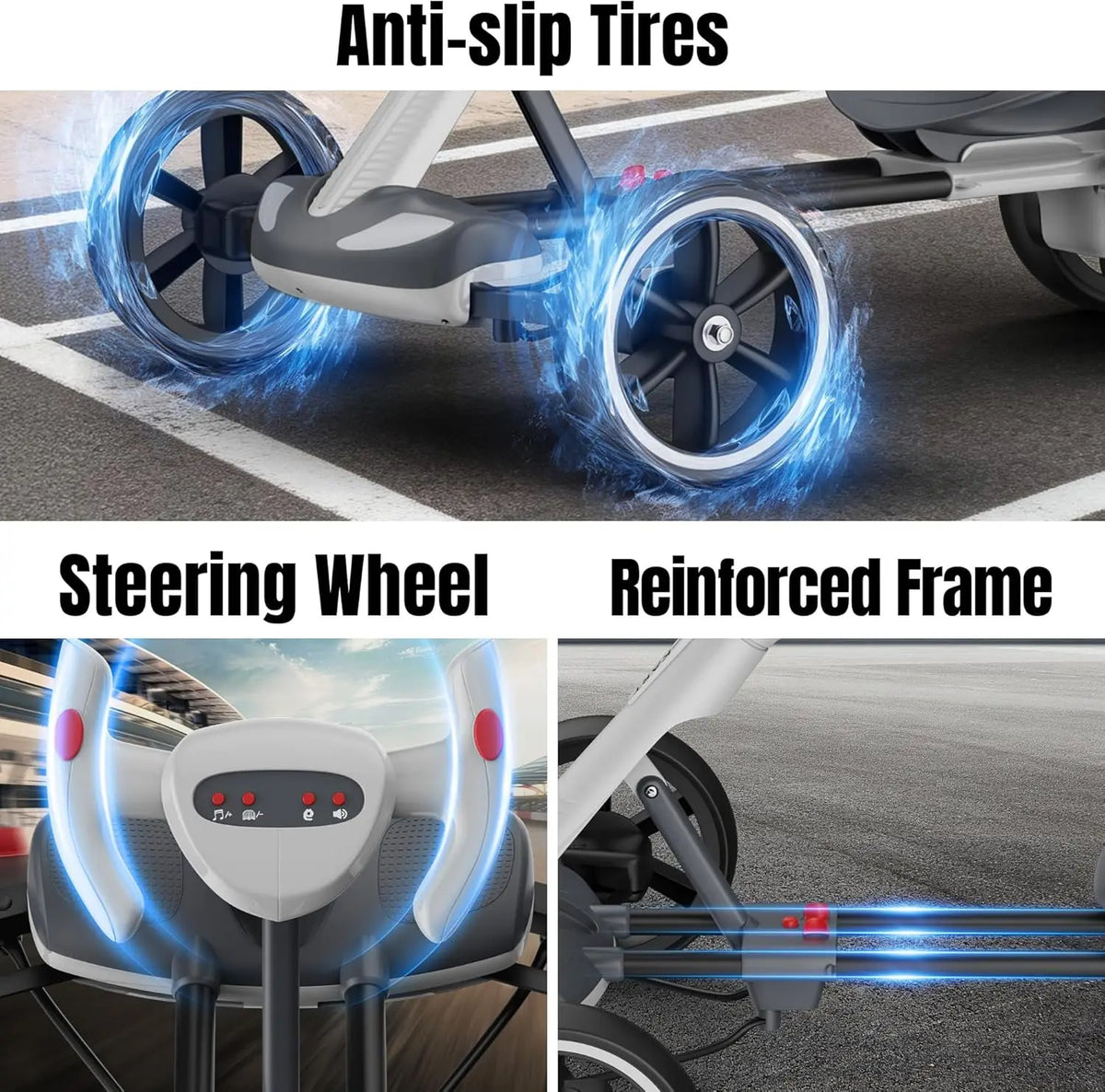 Remote Control Electric Go Kart with Bluetooth 4 wheels Foldable Electric Vehicle 3 Years+ Stone & Stem