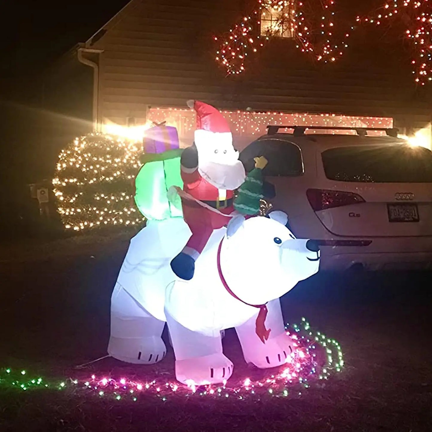 6 FT Christmas Inflatables Santa Clause Riding Bear with Shaking Head Outdoor Decorations Blow Up Yard Decor with LED Lights
