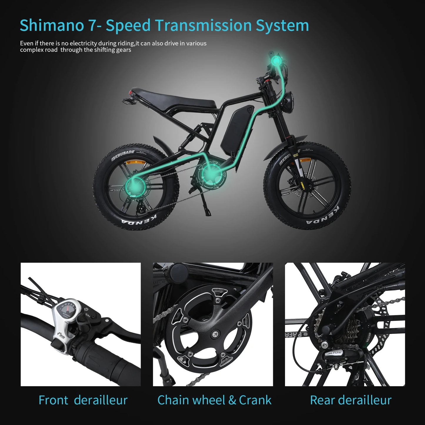 Electric Mountain Bike 750W 48V 17.5Ah 45Mile Class 3 E-Bike, 20" Fat Tire All-Terrain Bike