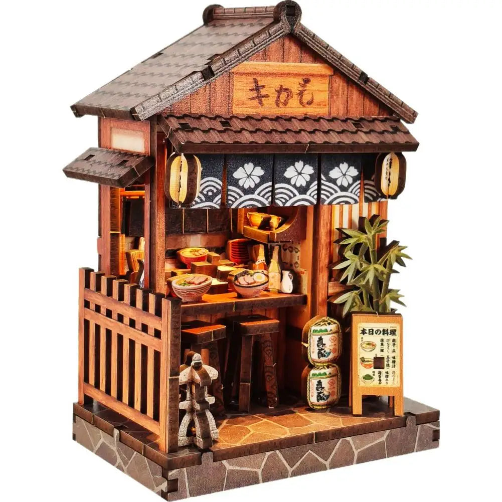 DIY Mini Wooden Dollhouse Kit 3D Wooden Puzzle Book Nook LED Light