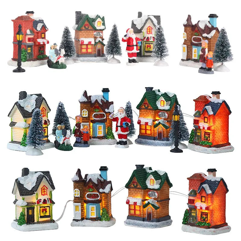 LED Resin Christmas Village Ornaments Set Figurines