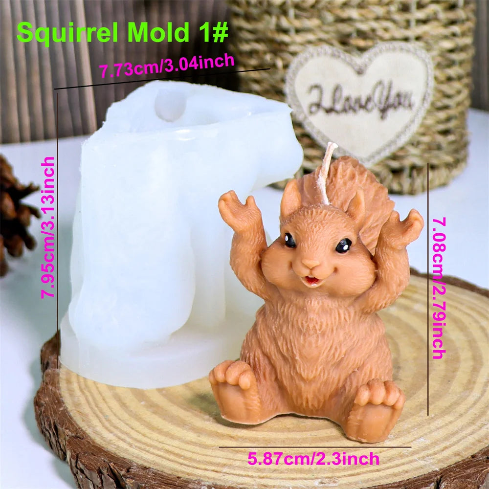 Cute Squirrel Candle Silicone Mold 3D Pinecone Scented