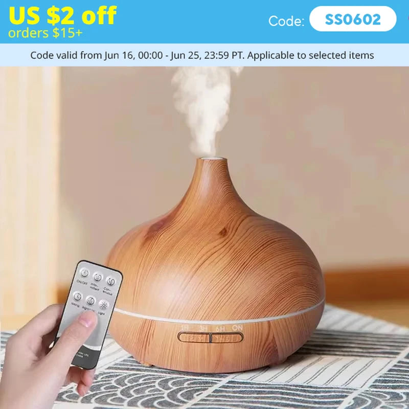 Humidifier Aromatherapy Essential Oil Diffuser Wood Grain With Remote Control