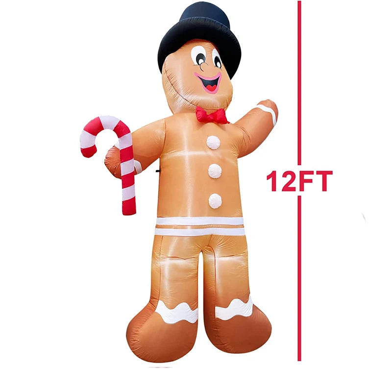 12 Foot Giant Christmas Inflatable Gingerbread Man with Candy Cane LED Lights Yard Home Party Decor