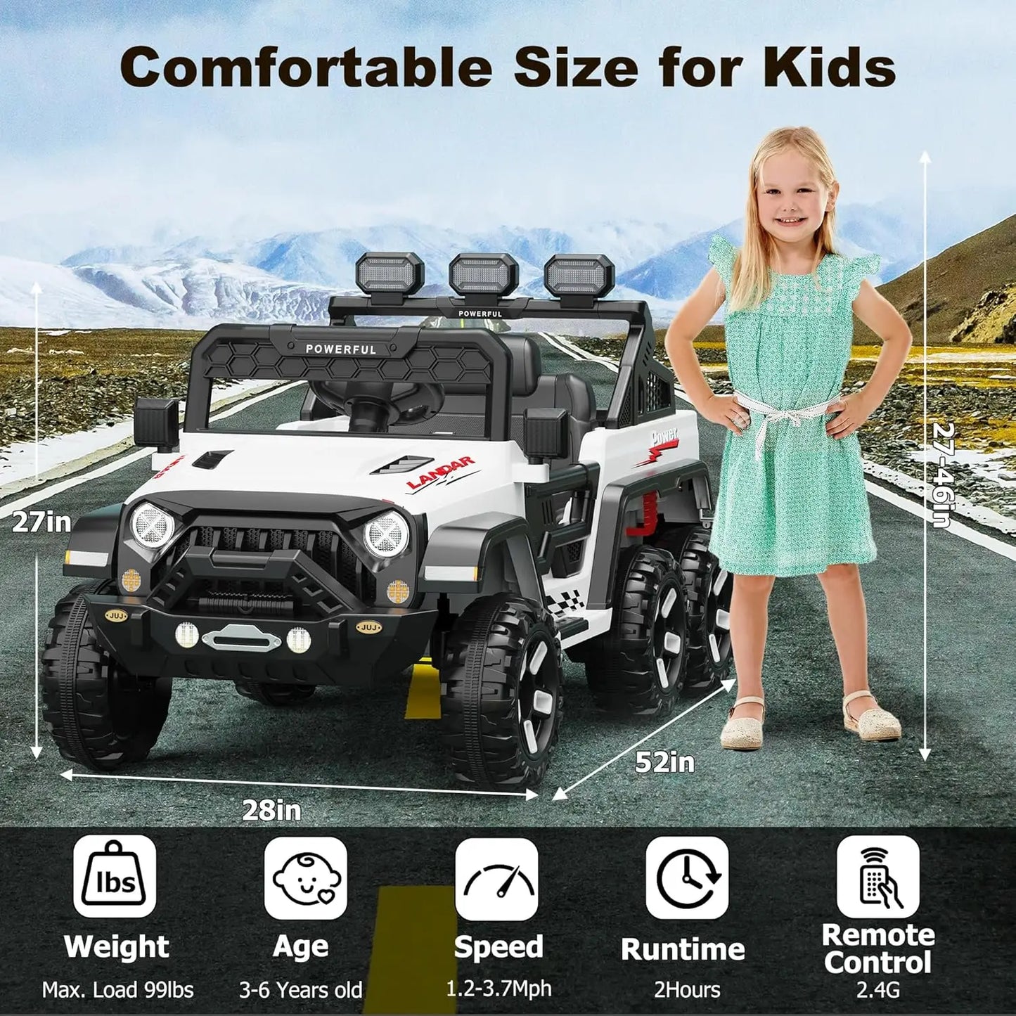 24V Ride on Car for Kids with Remote Control,6 Wheels, 4WD 3 Speeds,