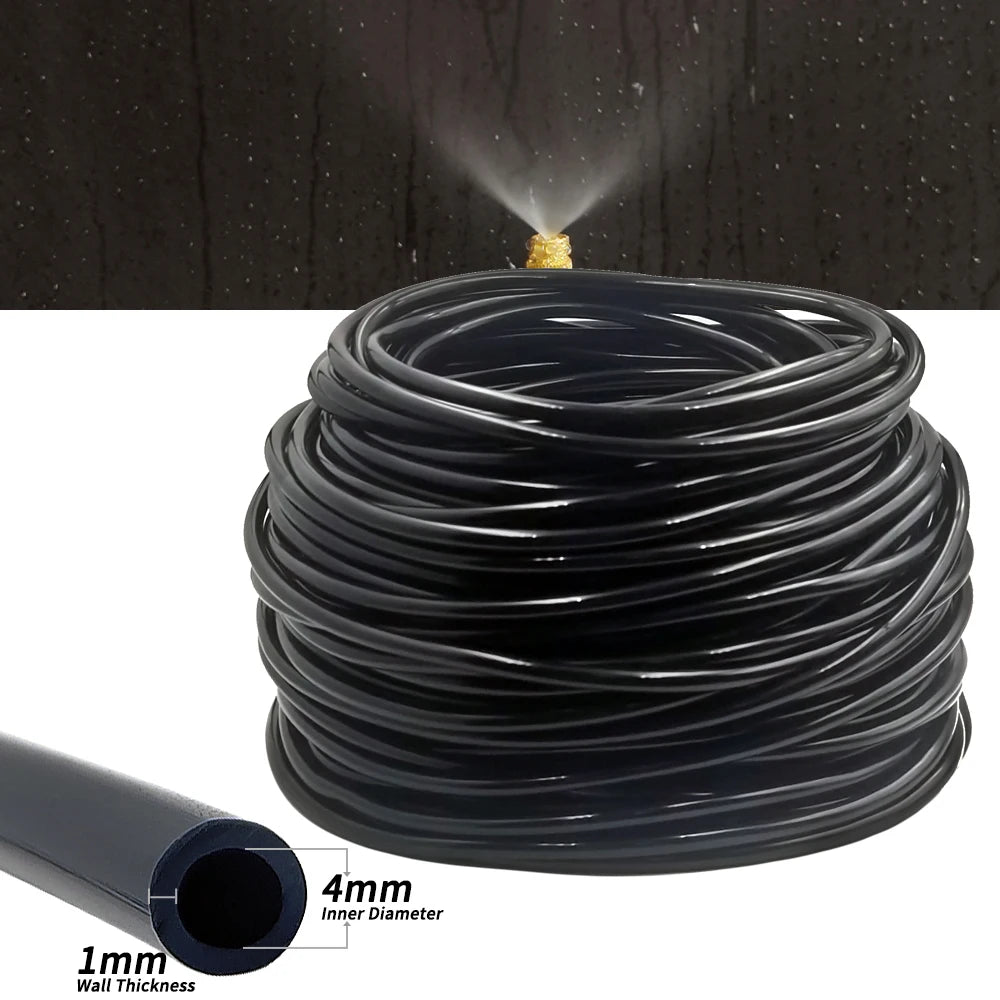 15M-30M Outdoor Misting Garden Irrigation 1/4'' Brass Atomizer Nozzles Hose for Patio/Greenhouse