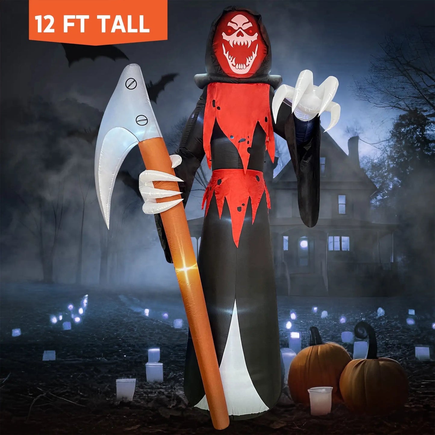 Joyfy 12 FT Halloween Giant Grim Reaper Inflatable with Built-in LEDs