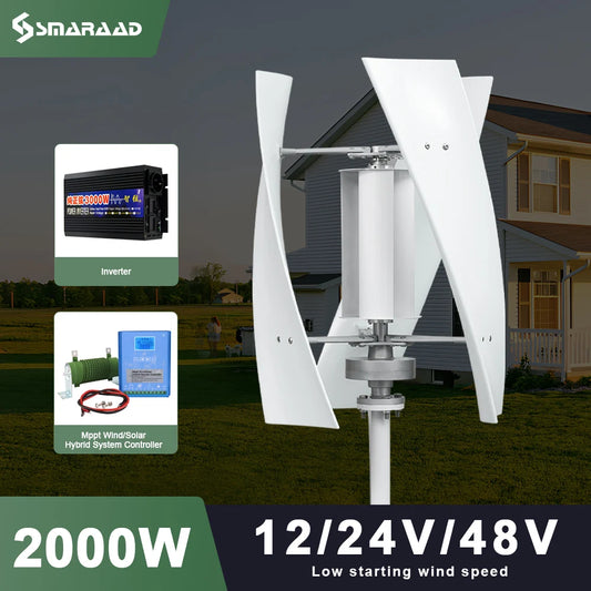 2000W Vertical Axis Wind Turbine Generator Kit 48V Windmill with 220V AC Output Complete Set Controller And Inverter